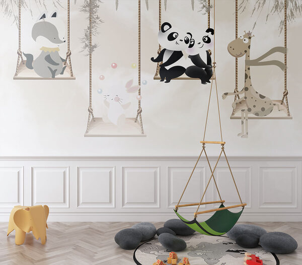Pärchen Pandas sitzen auf einer Schaukel Fototapeten Pärchen Pandas sitzen auf einer Schaukel
