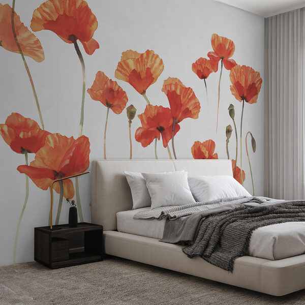 Rote Mohnblumen tanzen in der Brise Fototapeten Rote Mohnblumen tanzen in der Brise