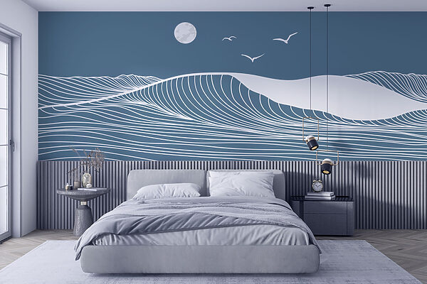 Weiße Linien auf blauem Hintergrund Fototapeten Weiße Linien auf blauem Hintergrund