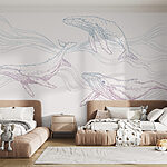 Fototapeten Eine Gruppe von Walen schwimmt im Wasser