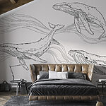 Fototapeten Eine Gruppe von Walen schwimmt im Wasser