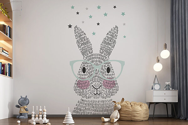 Hase mit Brille unter Sternen Fototapeten Hase mit Brille unter Sternen