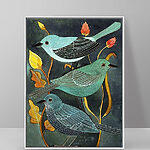 Wandbilder Drei Vögel zwischen bunten Pflanzen