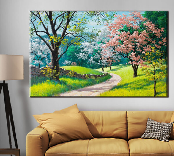 Gruppe von Bäumen mit rosa Blüten Wandbilder Gruppe von Bäumen mit rosa Blüten