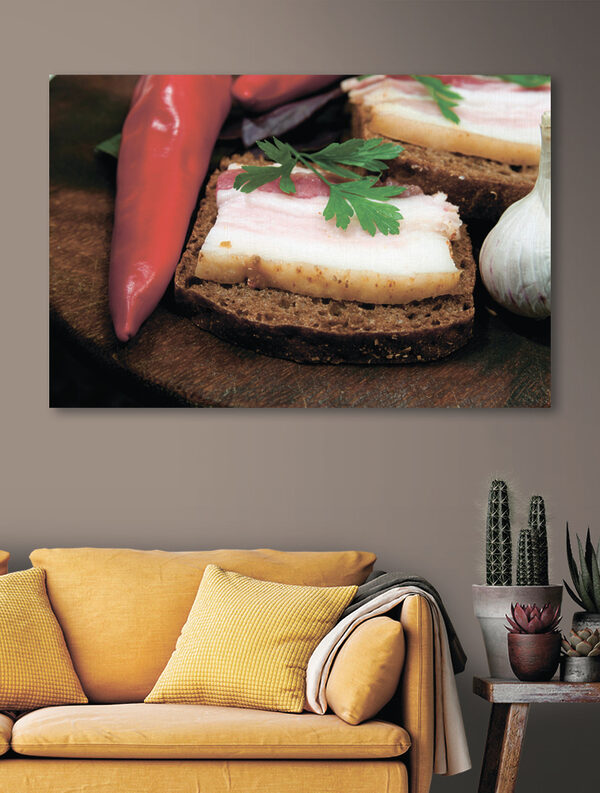 Einfacher Snack mit Brot und Speck Wandbilder Einfacher Snack mit Brot und Speck