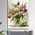 Wandbilder Lebendiger Strauß aus bunten Tulpen
