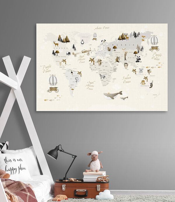 Karte der Welt mit Tieren Wandbilder Karte der Welt mit Tieren
