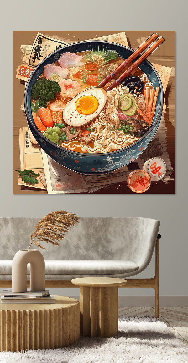 Schüssel Ramen mit Stäbchen und einem Ei Wandbilder Schüssel Ramen mit Stäbchen und einem Ei