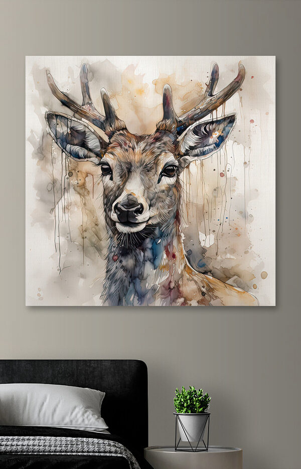 Aquarellporträt eines Hirsches mit Geweih Wandbilder Aquarellporträt eines Hirsches mit Geweih
