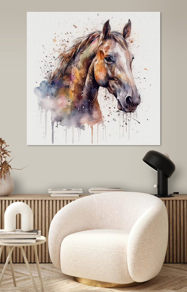 Lebendiges Pferd in Aquarellspritzern Wandbilder Lebendiges Pferd in Aquarellspritzern