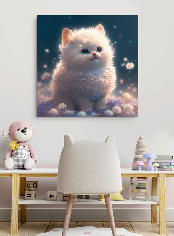 Flauschiges Kätzchen inmitten von leuchtenden Blütenblättern Wandbilder Flauschiges Kätzchen inmitten von leuchtenden Blütenblättern