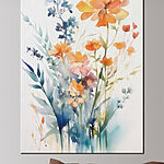 Wandbilder Bunte Gartenblüten in Aquarell