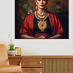 Wandbilder Buntes Porträt mit geblümter Kopfbedeckung