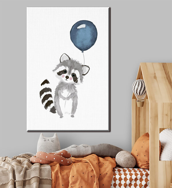 Waschbär hält einen Luftballon Wandbilder Waschbär hält einen Luftballon