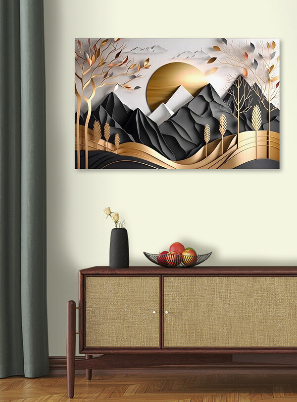 Abstrakte Landschaft mit Bergen und Bäumen Wandbilder Abstrakte Landschaft mit Bergen und Bäumen