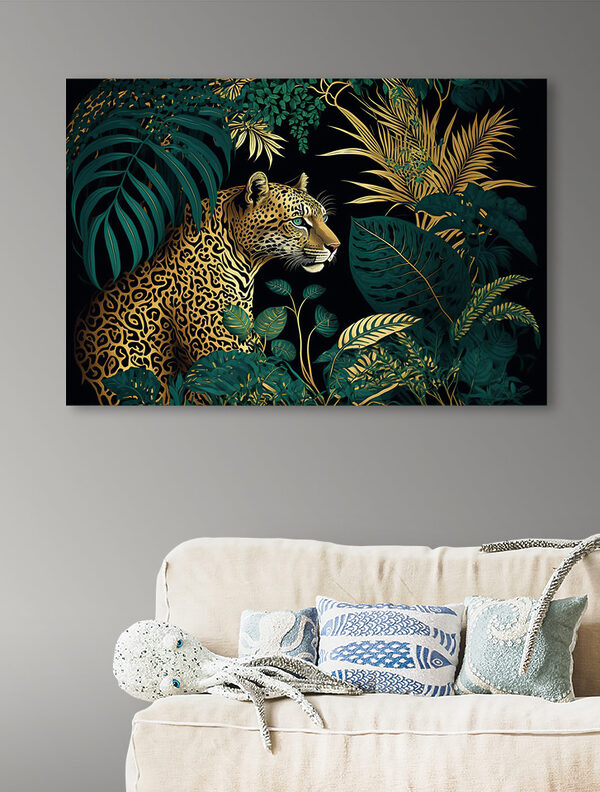 Leopard zwischen üppigen Blättern versteckt Wandbilder Leopard zwischen üppigen Blättern versteckt