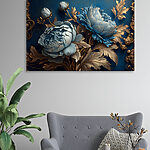 Wandbilder Blaue Blüten mit verschnörkelten Details.