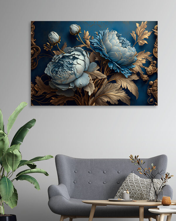 Blaue Blüten mit verschnörkelten Details Wandbilder Blaue Blüten mit verschnörkelten Details