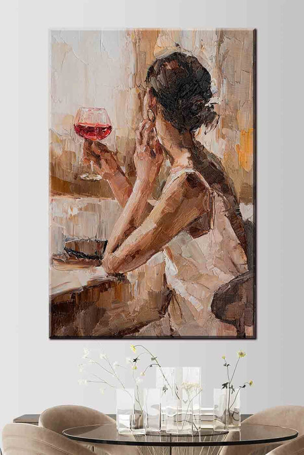 Wandbilder Wandbilder Gemälde einer Frau, die ein Glas Wein hält (Artikelnummer: s34590)