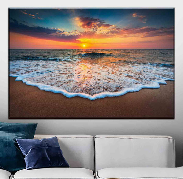 Die Wellen des Sonnenuntergangs umarmen das Ufer Wandbilder Die Wellen des Sonnenuntergangs umarmen das Ufer