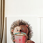 Wandbilder Igel genießt Kaffee mit Keksen.