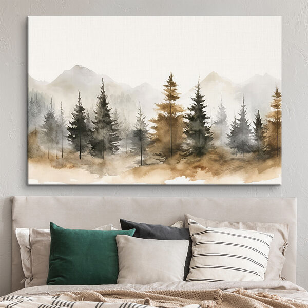 Nebliger Wald mit hoch aufragenden Bäumen Wandbilder Nebliger Wald mit hoch aufragenden Bäumen