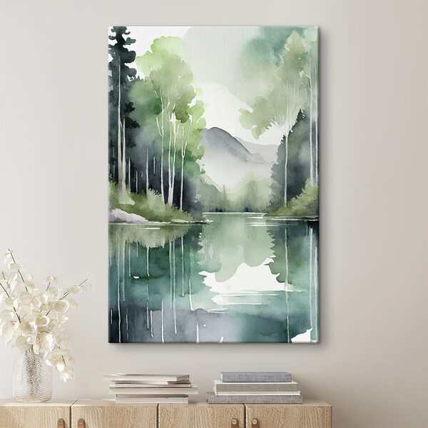 Aquarell eines von Bäumen und Bergen umgebenen Sees Wandbilder Aquarell eines von Bäumen und Bergen umgebenen Sees