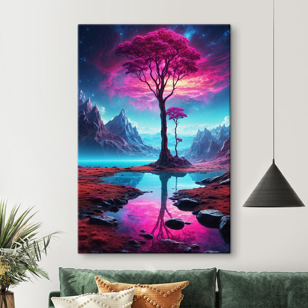 Baum mit einer rosa Blume darauf Wandbilder Baum mit einer rosa Blume darauf