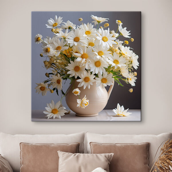Blühende Gänseblümchen in einer Keramikvase Wandbilder Blühende Gänseblümchen in einer Keramikvase