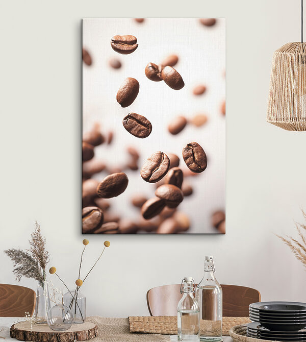 Schwebende Kaffeebohnen in Bewegung Wandbilder Schwebende Kaffeebohnen in Bewegung