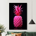 Wandbilder Leuchtend rosa Ananas auf Schwarz