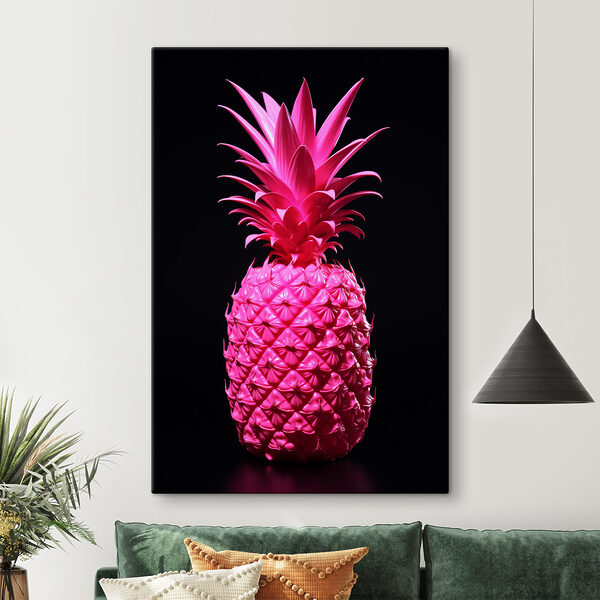 Leuchtend rosa Ananas auf Schwarz Wandbilder Leuchtend rosa Ananas auf Schwarz