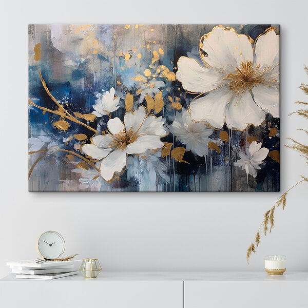Florale Eleganz in Blau und Weiß Wandbilder Florale Eleganz in Blau und Weiß