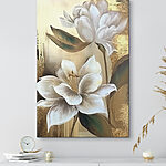 Wandbilder Weiße Blumen mit grünen Blättern Illustration.