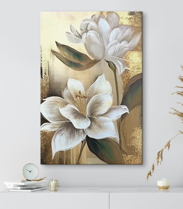 Weiße Blumen mit grünen Blättern Illustration Wandbilder Weiße Blumen mit grünen Blättern Illustration