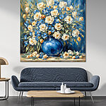 Wandbilder Blaue Vase mit blühenden Blumen.