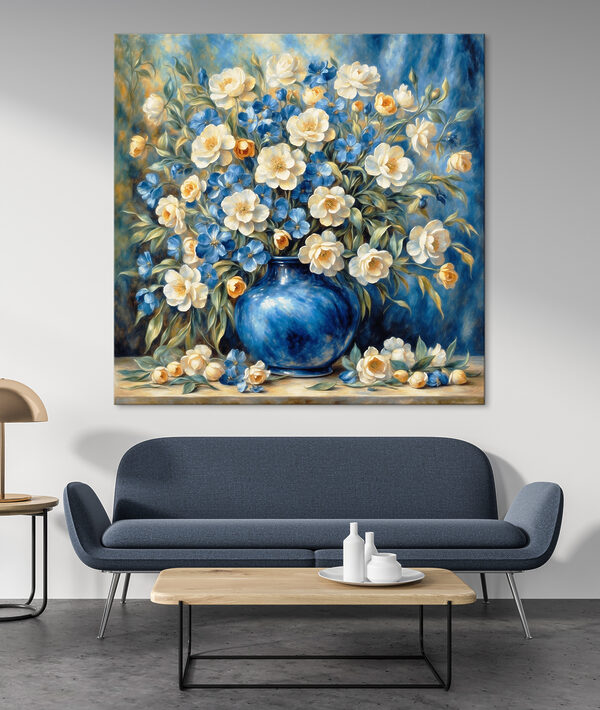 Blaue Vase mit blühenden Blumen Wandbilder Blaue Vase mit blühenden Blumen