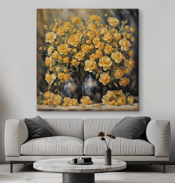Gelbe Rosen in kunstvollen Vasen Arrangement Wandbilder Gelbe Rosen in kunstvollen Vasen Arrangement