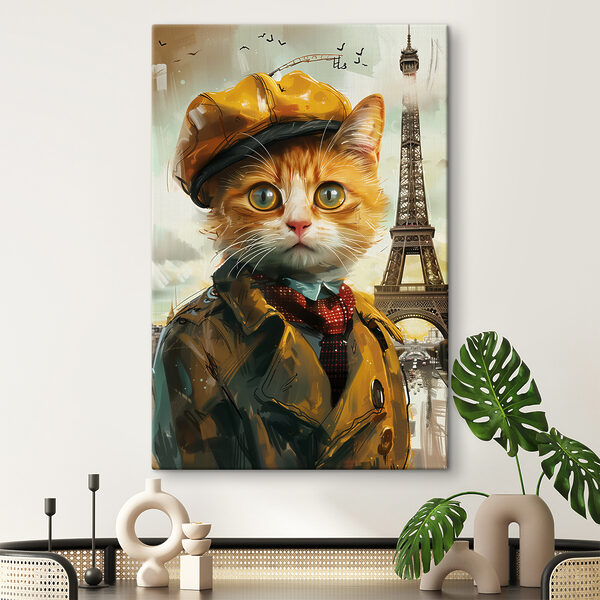 Elegante Katze genießt Pariser Sehenswürdigkeiten Wandbilder Elegante Katze genießt Pariser Sehenswürdigkeiten