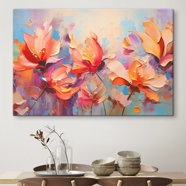 Gemälde mit Blumen auf blauem Hintergrund Wandbilder Gemälde mit Blumen auf blauem Hintergrund