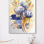 Wandbilder Abstrakte florale Kunst mit blauen Farbtönen.