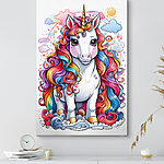 Wandbilder Cartoon eines Einhorns mit Regenbogenhaar