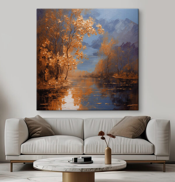 Gemälde eines Baumes mit orangefarbenen Blättern Wandbilder Gemälde eines Baumes mit orangefarbenen Blättern