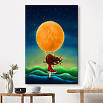 Wandbilder Cartoon eines Mädchens in einem roten Kleid, das auf einem Hügel steht