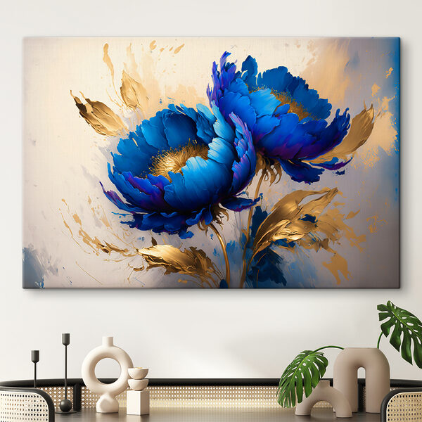 Blaue Blumen mit metallischen Akzenten Wandbilder Blaue Blumen mit metallischen Akzenten