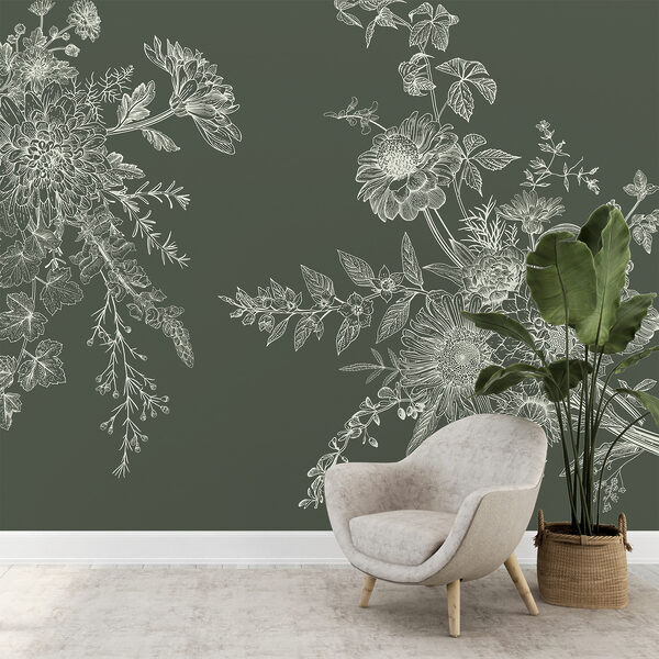 Elegante Blumenskizze auf dunklem Hintergrund Fototapeten Elegante Blumenskizze auf dunklem Hintergrund