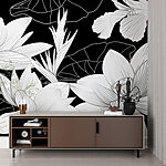Fototapeten Elegantes schwarz-weißes Blumendesign.