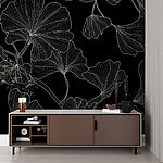 Fototapeten Elegantes Ginkgo-Muster auf schwarzem Hintergrund