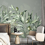 Fototapeten Mit Aquarellfarben gemalte Olivenzweige