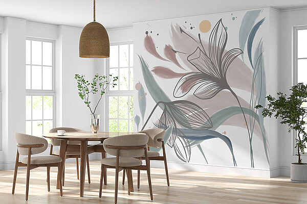 Fototapeten Abstrakte florale Eleganz in Pastelltönen